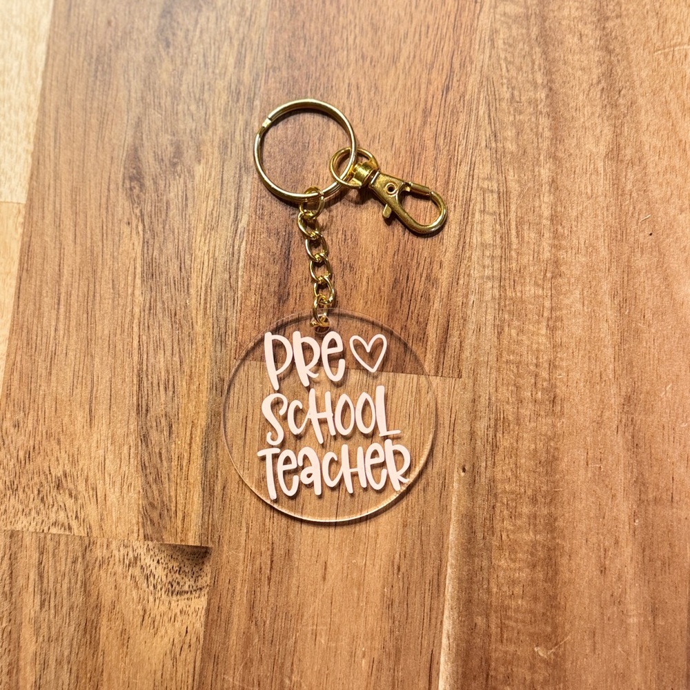 Gold Keychain with 'Pre School Teacher' Charm